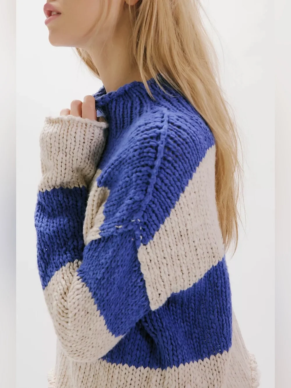 NWT FREE PEOPLE Opal Rollneck Knit Stripe Sweater | Cobalt Combo MSRP $128 M